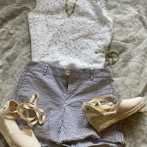 Banana Republic, blue/white seersucker shorts, 6.
